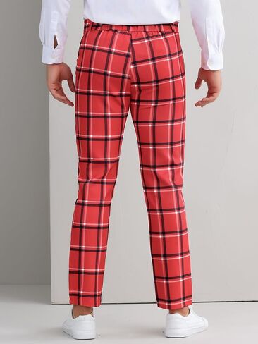 Lars Amadeus Plaid Printed Pants for Men's Regular Fit Flat Front Office Checked Slacks in Saudi Arabia