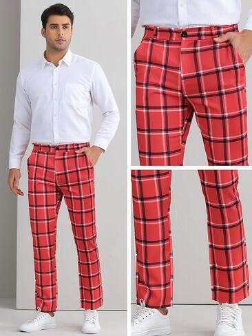 Lars Amadeus Plaid Printed Pants for Men's Regular Fit Flat Front Office Checked Slacks in Saudi Arabia