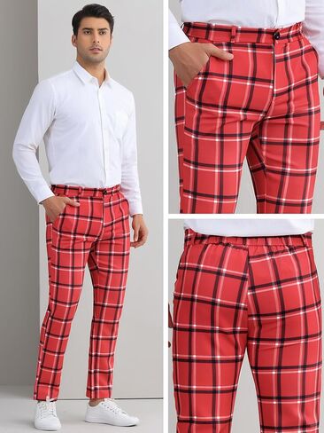 Lars Amadeus Plaid Printed Pants for Men's Regular Fit Flat Front Office Checked Slacks in Saudi Arabia