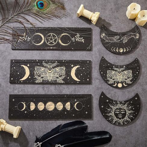 Queekay 6 Pieces Wooden Tarot Card Holder Stand Include Tarot Card Deck Holders Moon Shaped Tarot Card Display Black Altar Card Stands for Oracle Witch Divination Tools Tarot Decor Wiccan Supplies in Saudi Arabia