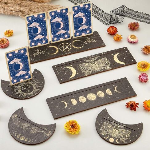 Queekay 6 Pieces Wooden Tarot Card Holder Stand Include Tarot Card Deck Holders Moon Shaped Tarot Card Display Black Altar Card Stands for Oracle Witch Divination Tools Tarot Decor Wiccan Supplies in Saudi Arabia