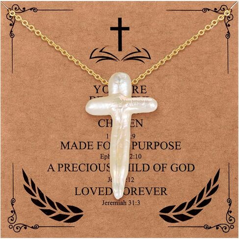 Highergo 2 Pcs Nature Pearl Cross Necklace for Women Big Chunky Pearl Cross Necklace Nature Freshwater Pearl Cross Necklace in Kuwait
