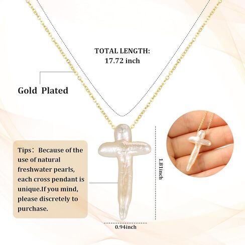 Highergo 2 Pcs Nature Pearl Cross Necklace for Women Big Chunky Pearl Cross Necklace Nature Freshwater Pearl Cross Necklace in Kuwait