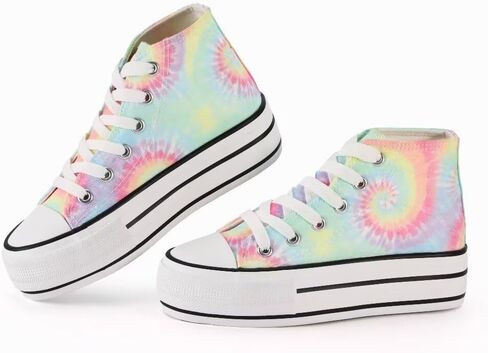 JUDIS Girls’ Platform Canvas Shoes Lace-up Fashion Sneakers Low Top and High Top Casual Shoes for Girls in Kuwait