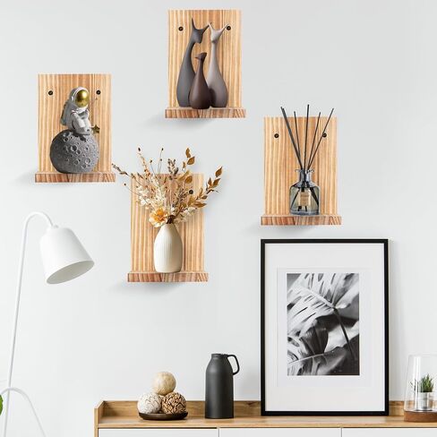 Small Floating Shelf for Wall,Mini Wall Ledges Shelves Wooden Set of 2,Plants Hanging Storage Display Decor Indoor for Living Room Bedroom Bathroom Kitchen Office Decoration (Rustic Walnut) in Saudi Arabia