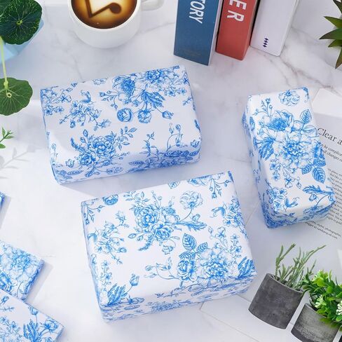 Generic AnyDesign 60 ورقة مناديل ورقية زهرية زرقاء ورق تغليف هدايا صيني عتيق ورق فني على شكل زهرة بيضاء زرقاء للحرف اليدوية DIY عيد ميلاد الطفل وحفلات الزفاف ديكور، 14 × 20 بوصة in Saudi Arabia