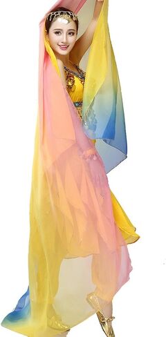 Women's Belly Dance Gradual Colorful Chiffon Scarf and Veil 2.5 * 1.2M in Kuwait