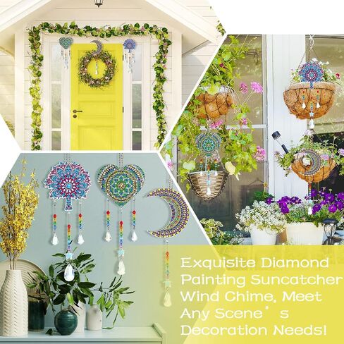 3 قطع من لوحات Suncatcher Wind Chime Cross Sun Star Moon Heart Mandala مزدوجة الجوانب من الكريستال جوهرة طلاء حسب الرقم زخرفة معلقة لحديقة المنزل (القمر، القلب، الماندالا) in Saudi Arabia