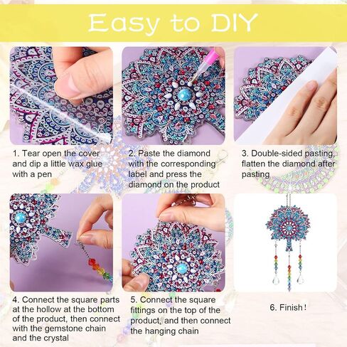 3 قطع من لوحات Suncatcher Wind Chime Cross Sun Star Moon Heart Mandala مزدوجة الجوانب من الكريستال جوهرة طلاء حسب الرقم زخرفة معلقة لحديقة المنزل (القمر، القلب، الماندالا) in Saudi Arabia