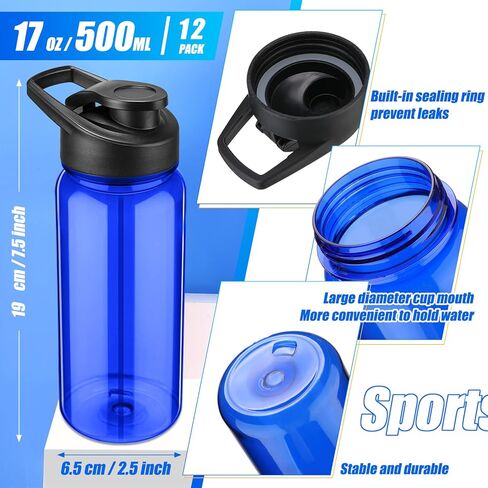 12 Pcs Plastic Sports Bottles 17 oz Reusable Water Bottles Bulk Portable Sports Drink Bottles Cups Pack Bike Water Bottles with Handle for Kids Adult School Teams Gym Hike Camping Cycling (Clear) in Saudi Arabia
