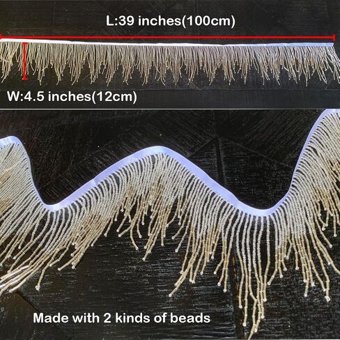 Silver beads Fringe Trim beads Fringe Belt glass beaded Fringe Trim Ribbon Tassel Chain for Clothing Accessories DIY Decoration 1Meter(39inches) length in Kuwait