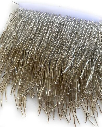 Silver beads Fringe Trim beads Fringe Belt glass beaded Fringe Trim Ribbon Tassel Chain for Clothing Accessories DIY Decoration 1Meter(39inches) length in Kuwait
