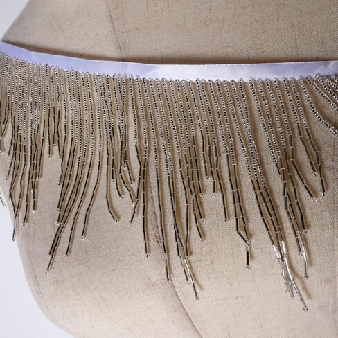 Silver beads Fringe Trim beads Fringe Belt glass beaded Fringe Trim Ribbon Tassel Chain for Clothing Accessories DIY Decoration 1Meter(39inches) length in Kuwait