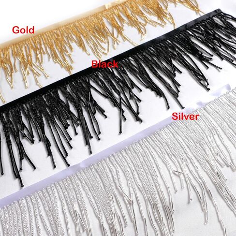 Silver beads Fringe Trim beads Fringe Belt glass beaded Fringe Trim Ribbon Tassel Chain for Clothing Accessories DIY Decoration 1Meter(39inches) length in Kuwait