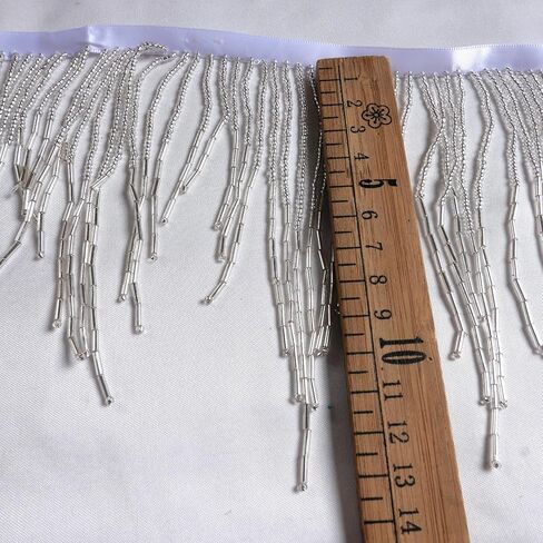 Silver beads Fringe Trim beads Fringe Belt glass beaded Fringe Trim Ribbon Tassel Chain for Clothing Accessories DIY Decoration 1Meter(39inches) length in Kuwait