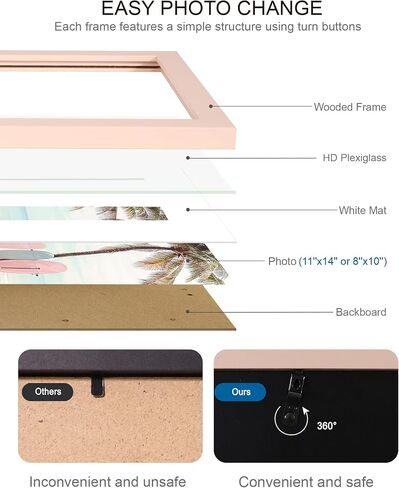 11x14 Picture Frame (2 Pack, Pink), Display Pictures 8x10 with Mat or 11x14 Without Mat, 11 by 14 Photo Frames TableTop Display and Wall Mounting in Saudi Arabia