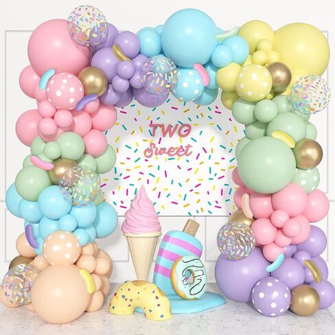 Donut Birthday Party Decorations, 116Pcs Donut Balloons Garland Grow Up Party Supplies Donut Banner Pink Blue Confetti Pearlescent Foil Balloons for Sweet Birthday Party Baby Shower Decorations in Kuwait