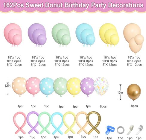 Donut Birthday Party Decorations, 116Pcs Donut Balloons Garland Grow Up Party Supplies Donut Banner Pink Blue Confetti Pearlescent Foil Balloons for Sweet Birthday Party Baby Shower Decorations in Kuwait