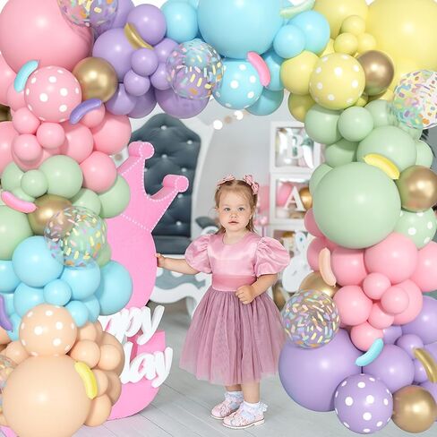 Donut Birthday Party Decorations, 116Pcs Donut Balloons Garland Grow Up Party Supplies Donut Banner Pink Blue Confetti Pearlescent Foil Balloons for Sweet Birthday Party Baby Shower Decorations in Kuwait