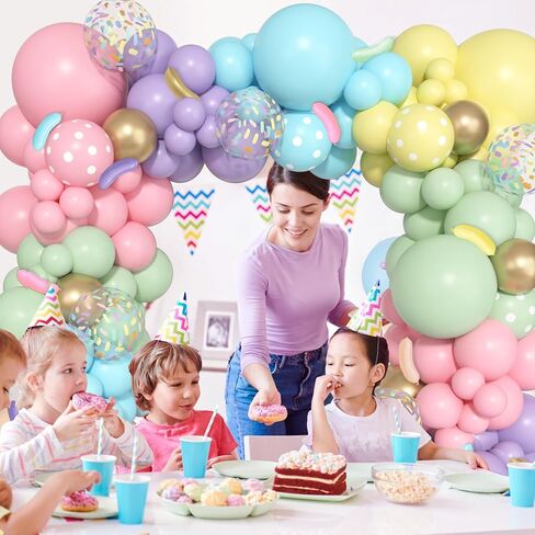 Donut Birthday Party Decorations, 116Pcs Donut Balloons Garland Grow Up Party Supplies Donut Banner Pink Blue Confetti Pearlescent Foil Balloons for Sweet Birthday Party Baby Shower Decorations in Kuwait