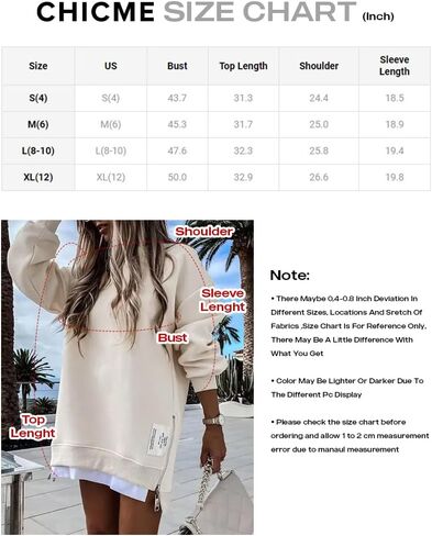 CHICME BEST SHOPPING DEALS Chic Me Womens Long Sleeve Zipper Slit Sweatshirt Casual Pullover Zipper Hoodies in Saudi Arabia