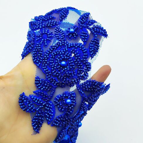 1 Pair Gold 3D Lace Applique, Sew on Flower Bead Fabric Patches Embroidered Trim Applique for Wedding Dress Decor DIY Sewing Clothing Applique 12.6" x 4.3"Inch in Kuwait