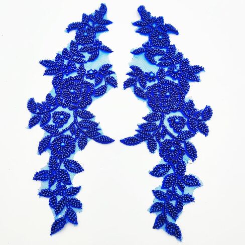 1 Pair Gold 3D Lace Applique, Sew on Flower Bead Fabric Patches Embroidered Trim Applique for Wedding Dress Decor DIY Sewing Clothing Applique 12.6" x 4.3"Inch in Kuwait