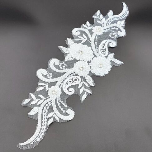 1 Pair Gold 3D Lace Applique, Sew on Flower Bead Fabric Patches Embroidered Trim Applique for Wedding Dress Decor DIY Sewing Clothing Applique 12.6" x 4.3"Inch in Kuwait
