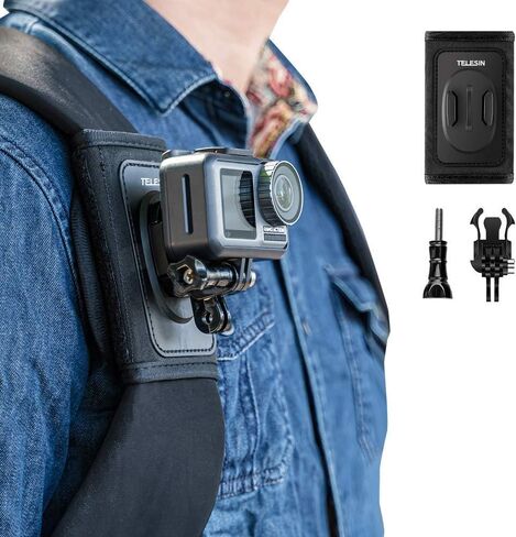 TELESIN 360° Backpack Mount with Quick Release Tripod Adapter, Shoulder Strap Bag Belt Clip POV Hiking Holder Accessories for GoPro 12 11 10 9 8 7 Insta360 X3 GO3 Ace Pro DJI Action 4 Osmo Pocket 3 in Saudi Arabia