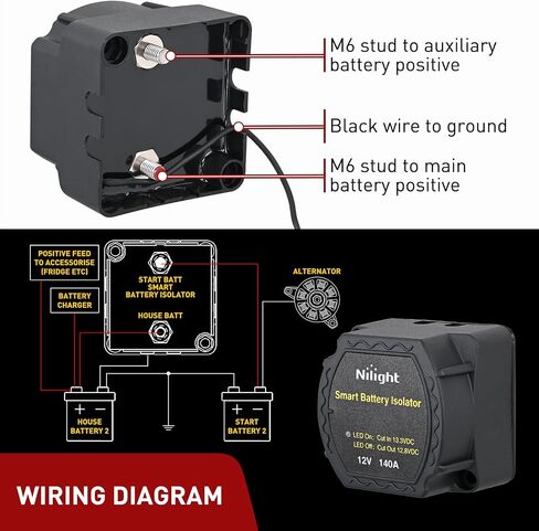 Nilight 12V 140 أمبير بطارية مزدوجة عازلة الجهد الحساس التتابع الذكي VSR بطارية مزدوجة شاحن تلقائي مرحل قطع التبديل التلقائي مقاوم للماء لشاحنة فان RV ATV UTV قارب يمكن صباحا in Saudi Arabia