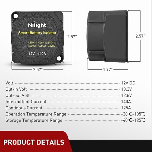 Nilight 12V 140 أمبير بطارية مزدوجة عازلة الجهد الحساس التتابع الذكي VSR بطارية مزدوجة شاحن تلقائي مرحل قطع التبديل التلقائي مقاوم للماء لشاحنة فان RV ATV UTV قارب يمكن صباحا in Saudi Arabia