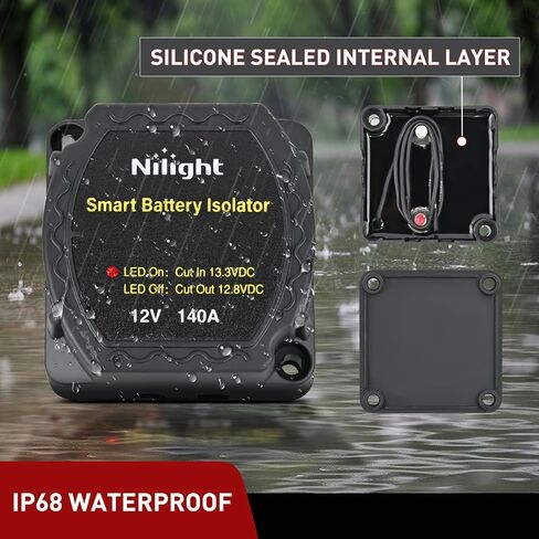 Nilight 12V 140 أمبير بطارية مزدوجة عازلة الجهد الحساس التتابع الذكي VSR بطارية مزدوجة شاحن تلقائي مرحل قطع التبديل التلقائي مقاوم للماء لشاحنة فان RV ATV UTV قارب يمكن صباحا in Saudi Arabia