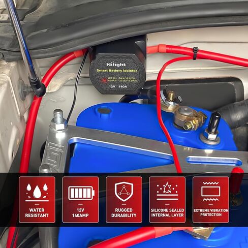 Nilight 12V 140 أمبير بطارية مزدوجة عازلة الجهد الحساس التتابع الذكي VSR بطارية مزدوجة شاحن تلقائي مرحل قطع التبديل التلقائي مقاوم للماء لشاحنة فان RV ATV UTV قارب يمكن صباحا in Saudi Arabia