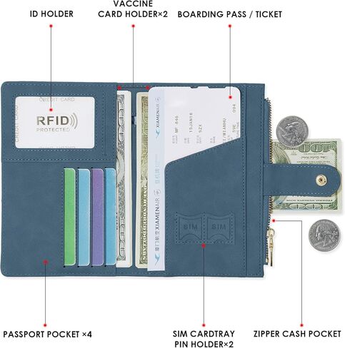 Passport Holder for Women Men Slim RFID Blocking Travel Passport Cover Wallet Purse with Zipper Pocket and Vaccine Card Slot in Kuwait