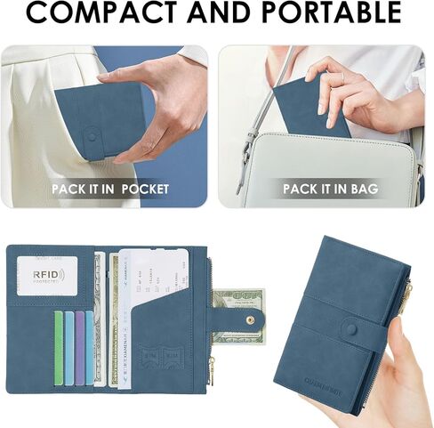 Passport Holder for Women Men Slim RFID Blocking Travel Passport Cover Wallet Purse with Zipper Pocket and Vaccine Card Slot in Kuwait