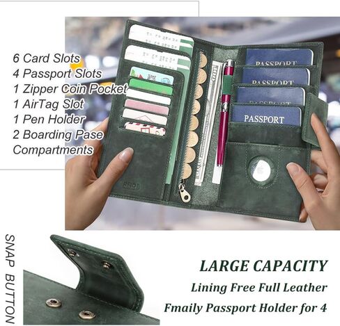 Contacts Full Grain Leather Family Passport Holder for 4 Airtag Passport Wallet RFID Blocking Travel Passport Cover with 4 Passport Slot, 6 Card Slot (Brown) in Kuwait