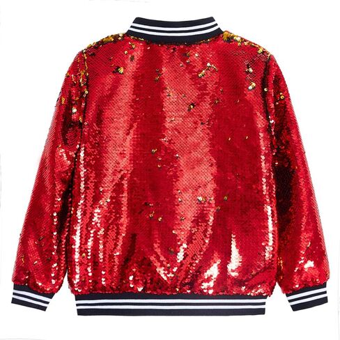 Boys Flip Sequin Jackets Striped Collar Bomber Varsity for Kids Glitter Birthday Coat Shiny Boy Clothes in Saudi Arabia