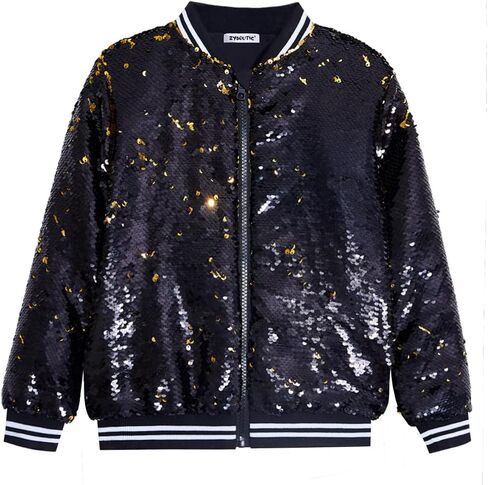 Boys Flip Sequin Jackets Striped Collar Bomber Varsity for Kids Glitter Birthday Coat Shiny Boy Clothes in Saudi Arabia