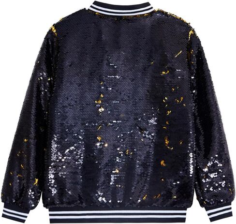 Boys Flip Sequin Jackets Striped Collar Bomber Varsity for Kids Glitter Birthday Coat Shiny Boy Clothes in Saudi Arabia