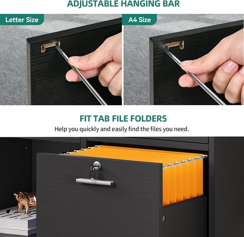 YITAHOME Wood File Cabinet, 3 Drawer Mobile Lateral Filing Cabinet, Storage Cabinet Printer Stand with 2 Open Shelves for Home Office Organization, Black in Saudi Arabia