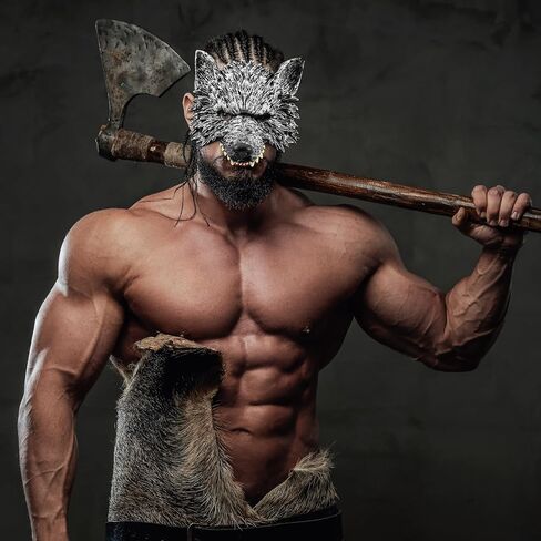 إبداعات Spooktacular قناع الذئب للهالوين، قناع ذئب نصف وجه، قناع تنكر حيوان مخيف للنساء البالغات والرجال الهالوين التنكري إكسسوارات الحفلات in Saudi Arabia
