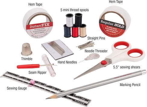 SINGER Storage Pouch – 92 Piece Hem Tape, Seam Ripper, Scissors, & Marking Pencil Sewing Kit, White in Kuwait