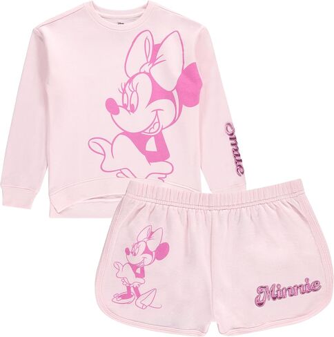 DISNEY Girls Minnie Mouse Crewneck Sweatshirt and Shorts Clothing Set- Little and Big Girl Sizes 4-16 in Saudi Arabia