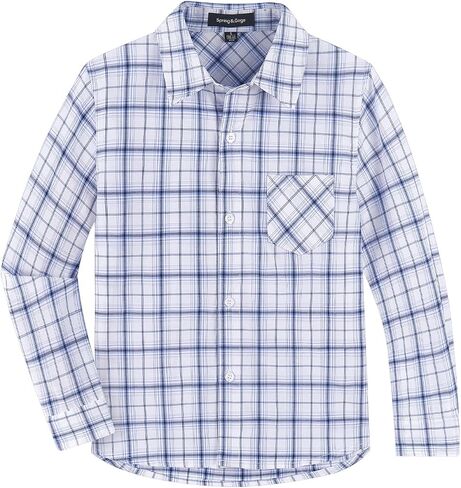 Spring&Gege Boys' Long Sleeve Button Down Shirts Casual Woven Plaid (4-12 Years) in Saudi Arabia