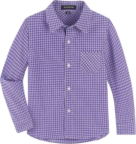 Spring&Gege Boys' Long Sleeve Button Down Shirts Casual Woven Plaid (4-12 Years) in Saudi Arabia