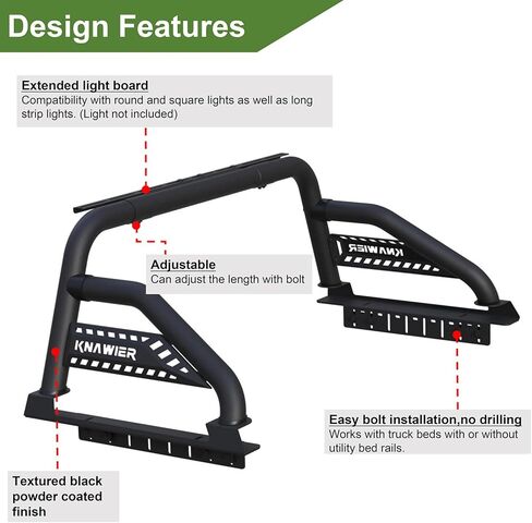 R09 شريط لف لشاحنة بيك اب متوسطة الحجم، قضيب رياضي لرف المطاردة قابل للتعديل متوافق مع تاكوما/غلادياتور/فرونتير/كانيون/رانجر/كولورادو، حوامل خفيفة in Kuwait