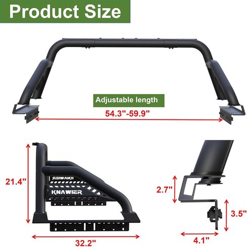 R09 شريط لف لشاحنة بيك اب متوسطة الحجم، قضيب رياضي لرف المطاردة قابل للتعديل متوافق مع تاكوما/غلادياتور/فرونتير/كانيون/رانجر/كولورادو، حوامل خفيفة in Kuwait