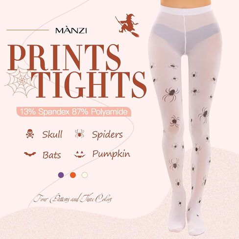 MANZI Patterned Tights for Women Halloween Costume Colorful Tights Footed 40D Opaque Patterned Leggings in Saudi Arabia