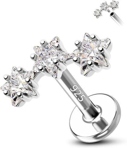 COCHARM 925 Sterling Silver Flat Cartilage Earrings Stud 16g 6mm 8mm 10mm Flat Back Helix Piercing Jewelry Star Tragus Earring Silver Climb Conch Jewelry Hypoallergenic Conch Earrings for Women Man in Saudi Arabia