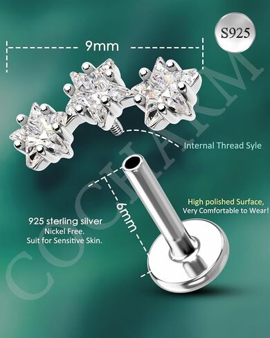 COCHARM 925 Sterling Silver Flat Cartilage Earrings Stud 16g 6mm 8mm 10mm Flat Back Helix Piercing Jewelry Star Tragus Earring Silver Climb Conch Jewelry Hypoallergenic Conch Earrings for Women Man in Saudi Arabia